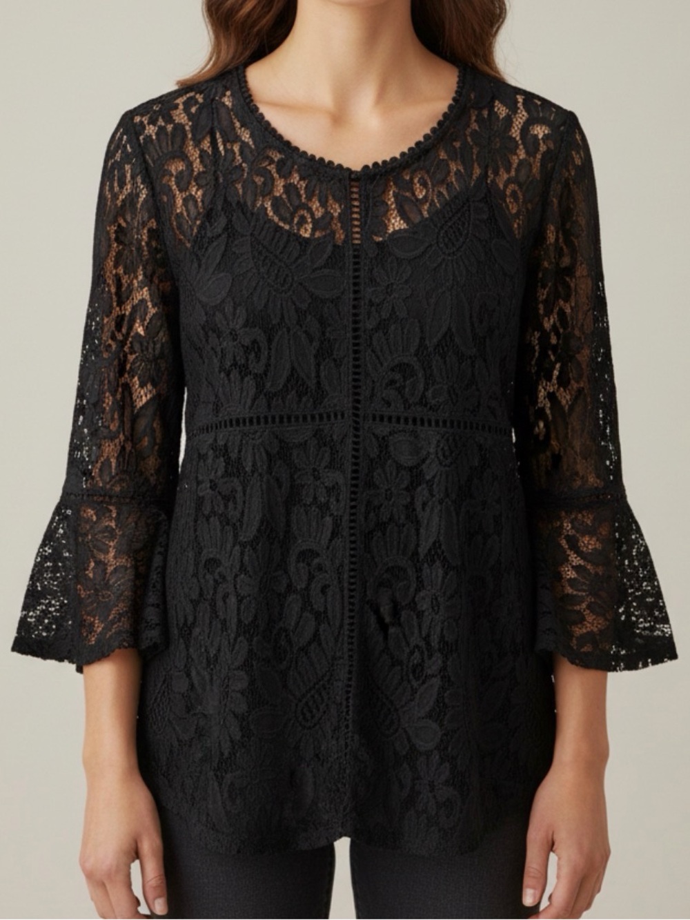 Liz Claiborne Career Sheer Lace Bell Sleeve Blouse - No Camisole